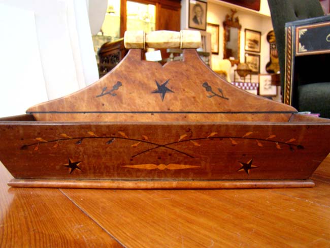 A beautiful 19th century whale ivory mounted inlaid burled maple cutlery tray